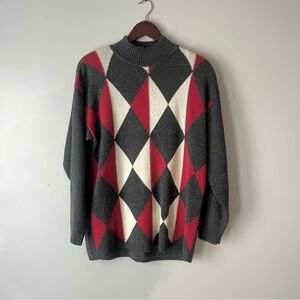 Women’s Large Wool Vintage Argyle Ski Apres Sweater
